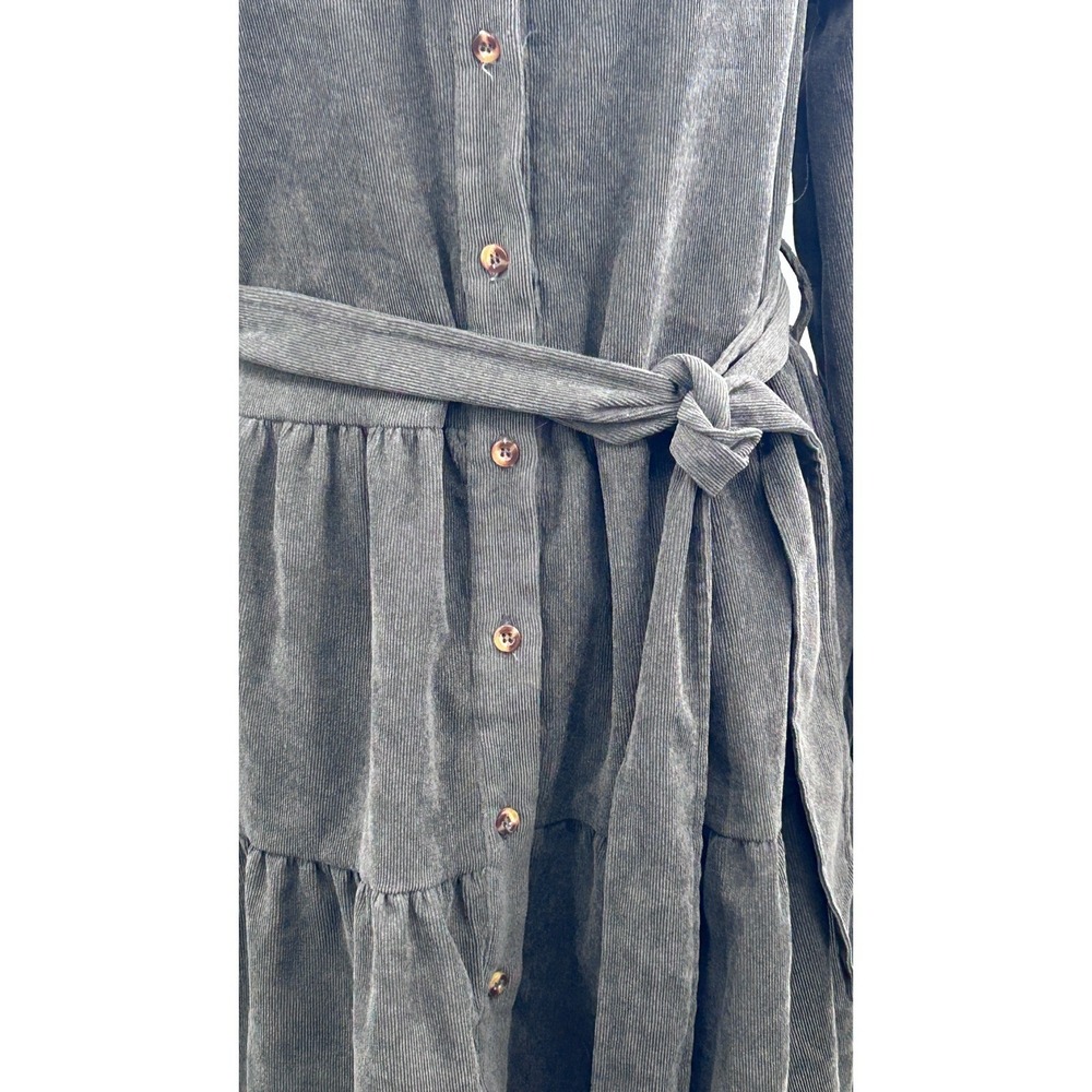 Simply Southern Womens Gray Corduroy Tiered Belted Button Front Dress Small - Picture 4 of 13